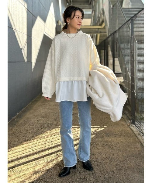 HONEYSUCKLE ROSE(ハニーサックルローズ)の「【HONEYSUCKLE ROSE】膨れジャガードフェイクレイヤード(スウェット・レディース・ブラック/オフホワイト・フリー)」の22枚目の写真