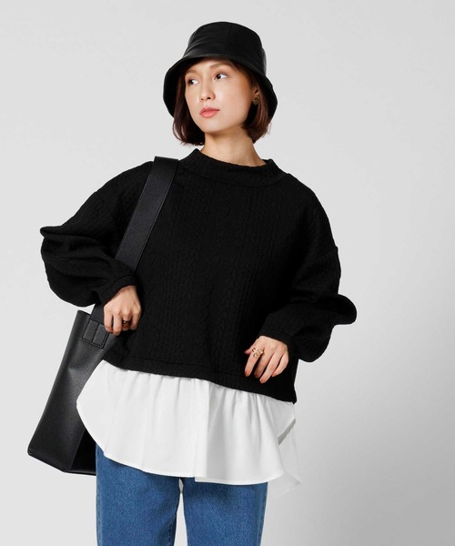 HONEYSUCKLE ROSE(ハニーサックルローズ)の「【HONEYSUCKLE ROSE】膨れジャガードフェイクレイヤード(スウェット・レディース・ブラック/オフホワイト・フリー)」の21枚目の写真