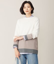【洗える】CLEAR COTTON BLEND カラーブロック ニット