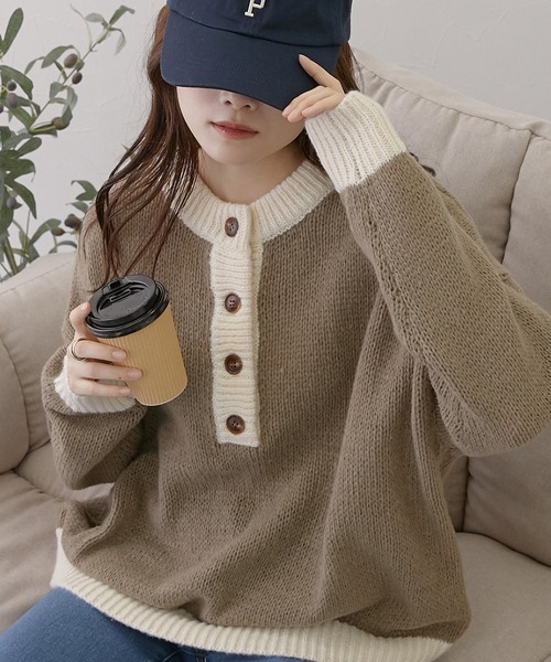 nissen（ニッセン）の「前後２ＷＡＹ　配色ミックスカラーニット（ニット/セーター・レディース・グレー系/イエロー系/ブラウン系・FREE）」の3枚目の写真