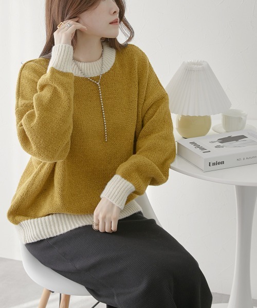 nissen（ニッセン）の「前後２ＷＡＹ　配色ミックスカラーニット（ニット/セーター・レディース・グレー系/イエロー系/ブラウン系・FREE）」の8枚目の写真