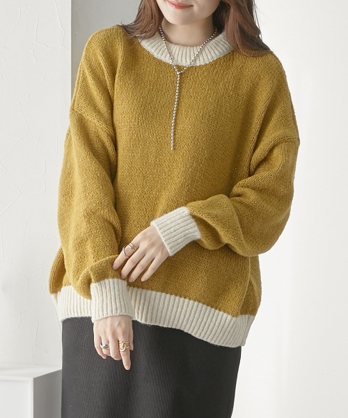 nissen（ニッセン）の「前後２ＷＡＹ　配色ミックスカラーニット（ニット/セーター・レディース・グレー系/イエロー系/ブラウン系・FREE）」の10枚目の写真