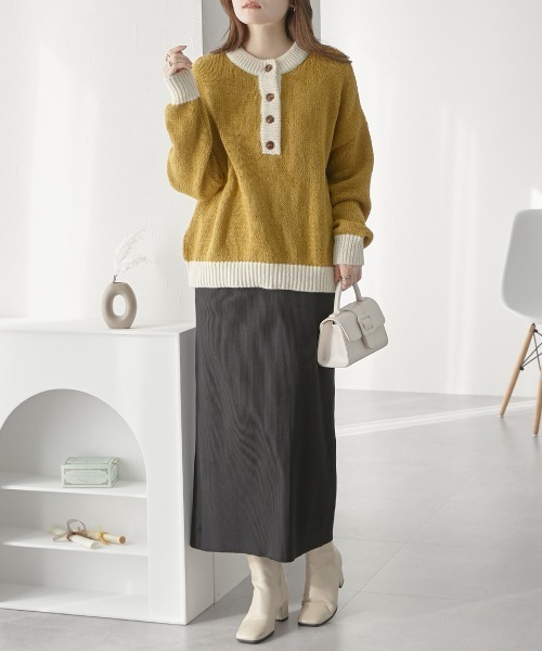 nissen（ニッセン）の「前後２ＷＡＹ　配色ミックスカラーニット（ニット/セーター・レディース・グレー系/イエロー系/ブラウン系・FREE）」の7枚目の写真