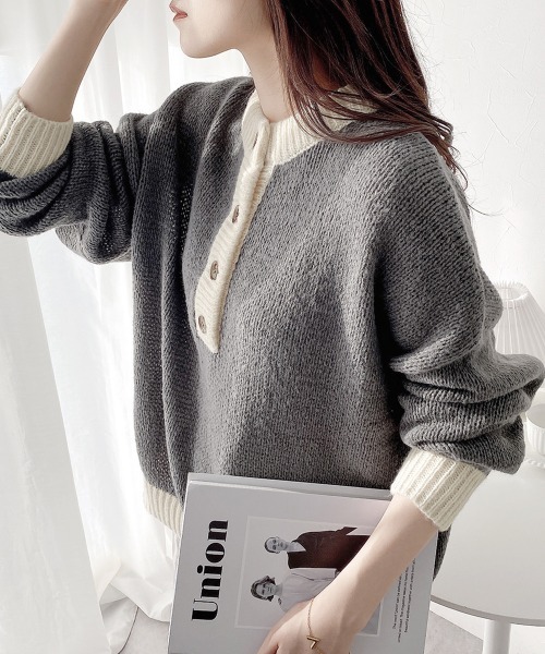 nissen（ニッセン）の「前後２ＷＡＹ　配色ミックスカラーニット（ニット/セーター・レディース・グレー系/イエロー系/ブラウン系・FREE）」の12枚目の写真