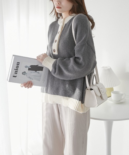 nissen（ニッセン）の「前後２ＷＡＹ　配色ミックスカラーニット（ニット/セーター・レディース・グレー系/イエロー系/ブラウン系・FREE）」の14枚目の写真