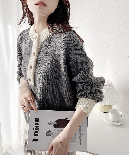 nissen（ニッセン）の「前後２ＷＡＹ　配色ミックスカラーニット（ニット/セーター・レディース・グレー系/イエロー系/ブラウン系・FREE）」の15枚目の写真