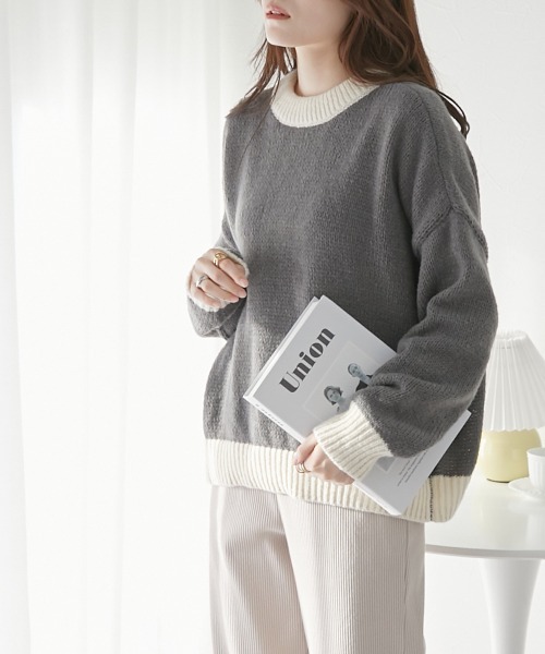 nissen（ニッセン）の「前後２ＷＡＹ　配色ミックスカラーニット（ニット/セーター・レディース・グレー系/イエロー系/ブラウン系・FREE）」の17枚目の写真