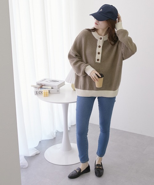 nissen（ニッセン）の「前後２ＷＡＹ　配色ミックスカラーニット（ニット/セーター・レディース・グレー系/イエロー系/ブラウン系・FREE）」の21枚目の写真