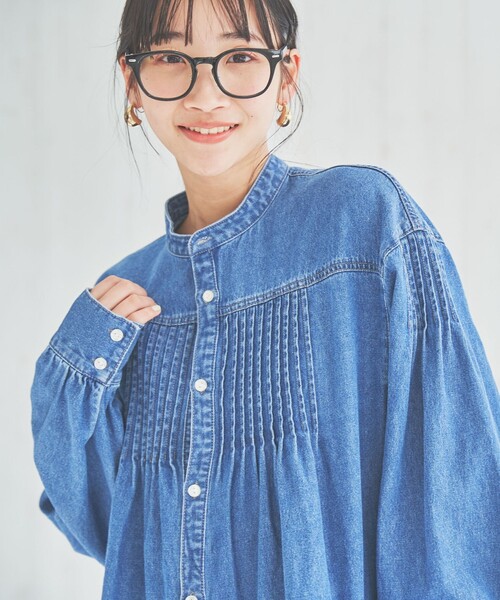 coen(コーエン)の「【WEB限定】デニムピンタックブラウス(シャツ/ブラウス・レディース・コバルトブルー/ダークグレー・M/L)」の2枚目の写真