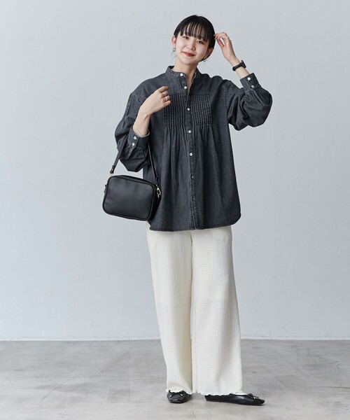 coen(コーエン)の「【WEB限定】デニムピンタックブラウス(シャツ/ブラウス・レディース・コバルトブルー/ダークグレー・M/L)」の5枚目の写真