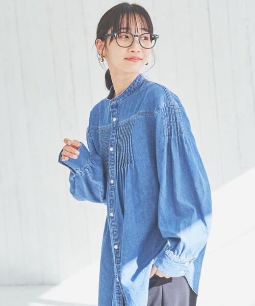 coen(コーエン)の「【WEB限定】デニムピンタックブラウス(シャツ/ブラウス・レディース・コバルトブルー/ダークグレー・M/L)」の12枚目の写真
