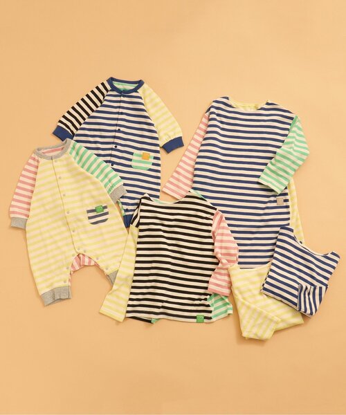 BREEZE（ブリーズ）の「【リンク】カラフルボーダーロンT_一部WEB限定サイズ（Tシャツ/カットソー・キッズ・ネイビー/レインボー/グリーン/イエロー・90/100/110/120/80/130/140/150）」の5枚目の写真