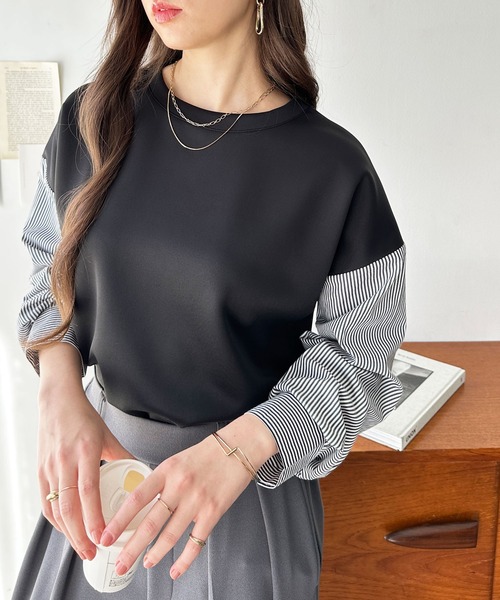 GeeRA(ジーラ)の「異素材ドッキングプルオーバー(Tシャツ/カットソー・レディース・オフホワイト/ブラック/ブラック系その他・MEDIUM/X-LARGE/LARGE)」の3枚目の写真