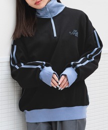 配色ライントラック/オーバーサイズ刺繍ハーフZIPスウェット