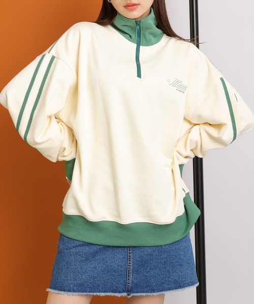 RAGEBLUE（レイジブルー）の「配色ライントラック/オーバーサイズ刺繍ハーフZIPスウェット（スウェット・レディース・オフホワイト/グレー/ブラック・FREE）」の9枚目の写真