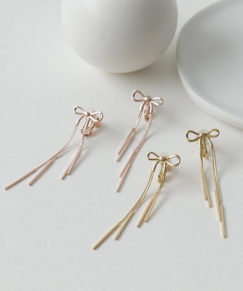 Three Four Time（ｽﾘｰﾌｫｰﾀｲﾑ）の「リボンイヤリング（イヤリング・レディース・ゴールド/ピンクゴールド・FREE）」の2枚目の写真