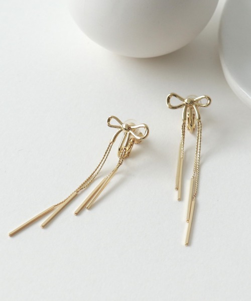 Three Four Time（ｽﾘｰﾌｫｰﾀｲﾑ）の「リボンイヤリング（イヤリング・レディース・ゴールド/ピンクゴールド・FREE）」の9枚目の写真