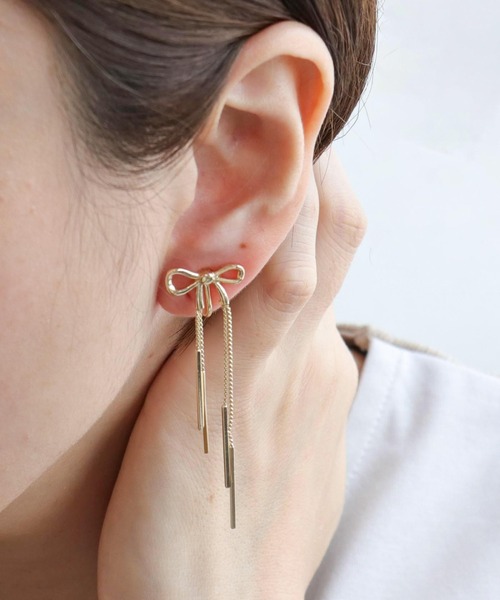 Three Four Time（ｽﾘｰﾌｫｰﾀｲﾑ）の「リボンイヤリング（イヤリング・レディース・ゴールド/ピンクゴールド・FREE）」の6枚目の写真