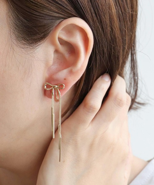 Three Four Time（ｽﾘｰﾌｫｰﾀｲﾑ）の「リボンイヤリング（イヤリング・レディース・ゴールド/ピンクゴールド・FREE）」の13枚目の写真