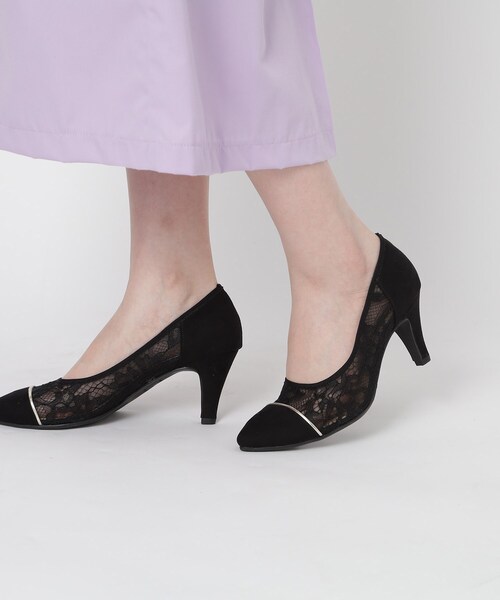 ESPERANZA（エスペランサ）の「◆切替チュールレースパンプス 結婚式二次会 パーティー 24SS（パンプス・レディース・ピンクベージュ/ブラック系2/ブラック系8/ベージュ系8・23.0cm/24.5cm/25.0cm/22.5cm/24.0cm/23.5cm）」の3枚目の写真