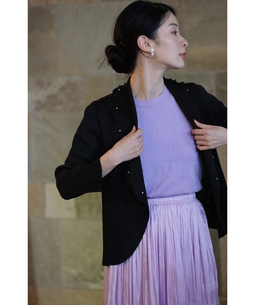 プリーツプリーズ　カーディガン　ワンピース2点セット 黒）アコーディオンプリーツカーディガンと花柄ワンピースの2点セット