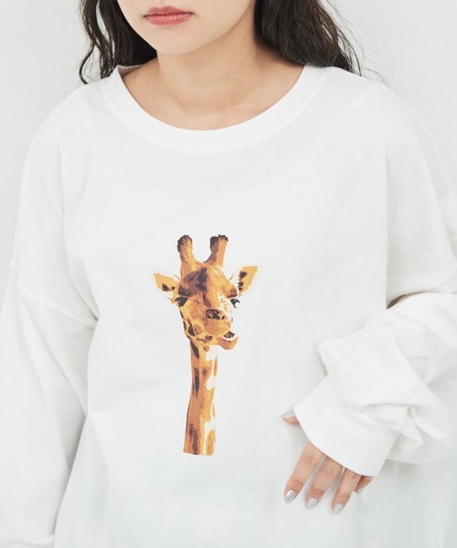MERLOT（メルロー）の「きりんプリントロンT（Tシャツ/カットソー・レディース・ブラック/ホワイト・FREE）」の11枚目の写真