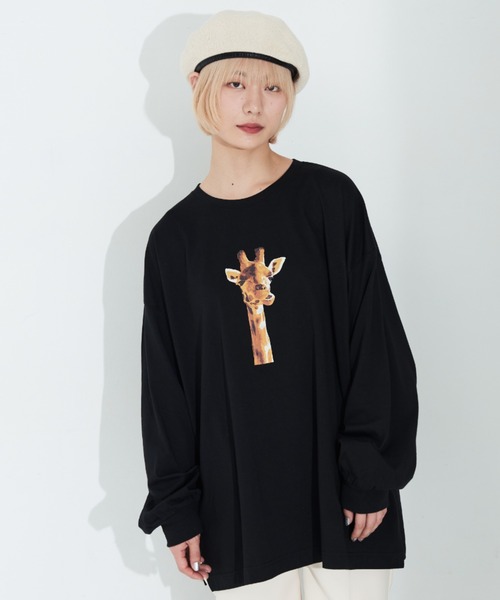 MERLOT（メルロー）の「きりんプリントロンT（Tシャツ/カットソー・レディース・ブラック/ホワイト・FREE）」の13枚目の写真