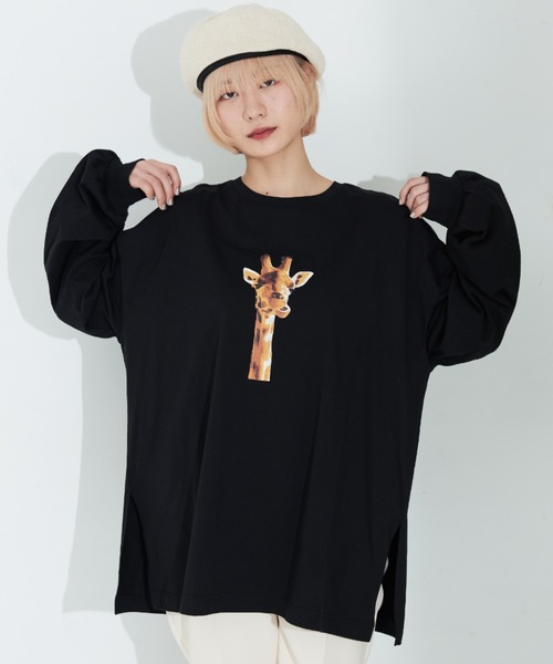 MERLOT（メルロー）の「きりんプリントロンT（Tシャツ/カットソー・レディース・ブラック/ホワイト・FREE）」の14枚目の写真