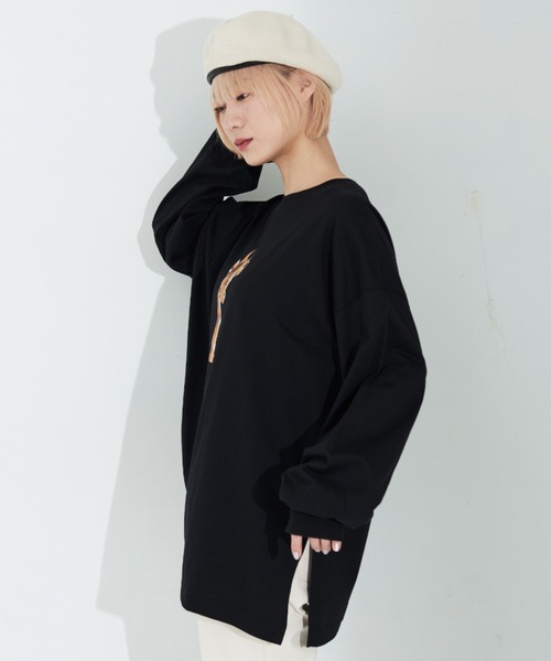 MERLOT（メルロー）の「きりんプリントロンT（Tシャツ/カットソー・レディース・ブラック/ホワイト・FREE）」の15枚目の写真