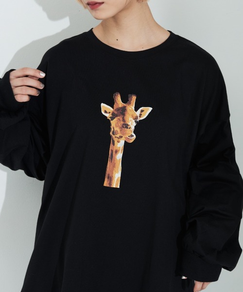 MERLOT（メルロー）の「きりんプリントロンT（Tシャツ/カットソー・レディース・ブラック/ホワイト・FREE）」の22枚目の写真
