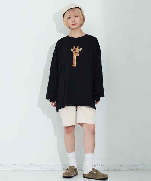 MERLOT（メルロー）の「きりんプリントロンT（Tシャツ/カットソー・レディース・ブラック/ホワイト・FREE）」の18枚目の写真