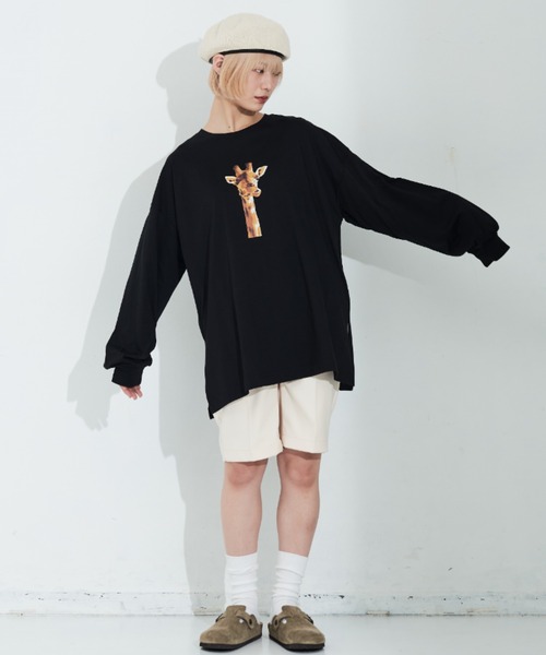 MERLOT（メルロー）の「きりんプリントロンT（Tシャツ/カットソー・レディース・ブラック/ホワイト・FREE）」の19枚目の写真