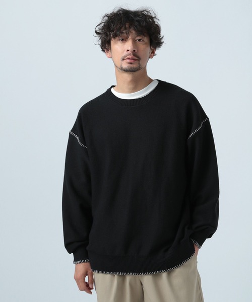 BAYFLOW(ベイフロー)の「ステッチニットプルオーバー(ニット/セーター・メンズ・ベージュ/ブラック・LARGE/MEDIUM)」の4枚目の写真