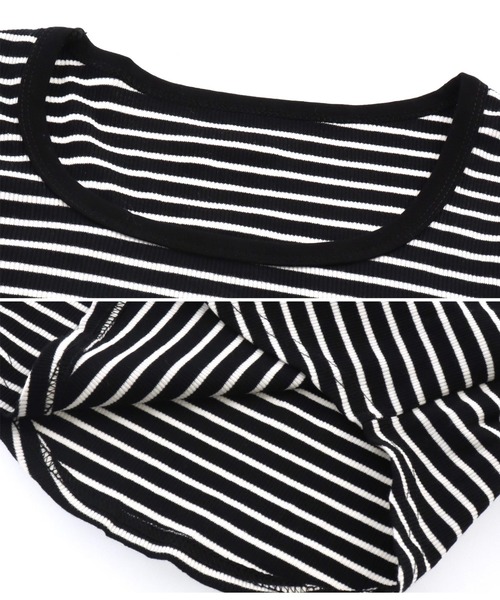 anap mimpi（アナップミンピ）の「ボーダー Uネック 長袖 ラウンドヘム カットソー（Tシャツ/カットソー・レディース・ブラック/ホワイト・FREE）」の7枚目の写真