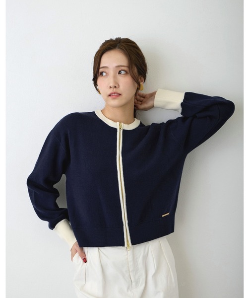 NICOLE white（ニコルホワイト）の「Ｗジャカードニットブルゾン（その他トップス・レディース・その他1/その他2/その他3/サックスブルー・FREE）」の3枚目の写真