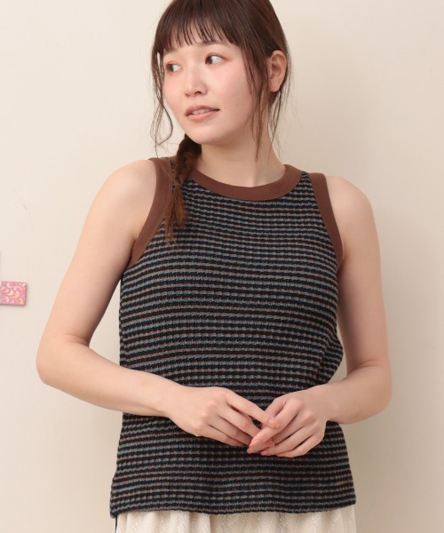 チチカカ（チチカカ）の「パッド付き編み柄タンクトップ（タンクトップ・レディース・ブラウン/ホワイト・LARGE/MEDIUM）」の2枚目の写真
