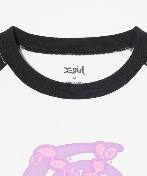 X-girl（エックスガール）の「WHIRLPOOL S/S RAGLAN SLEEVE BABY TEE（Tシャツ/カットソー・レディース・ブラック/ホワイト・S/M）」の4枚目の写真