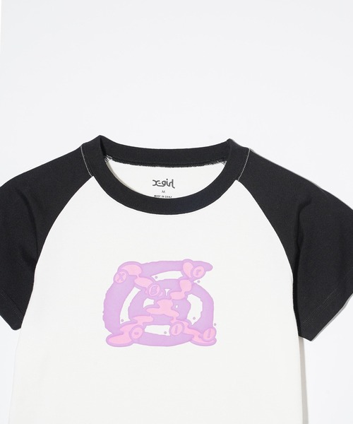 X-girl（エックスガール）の「WHIRLPOOL S/S RAGLAN SLEEVE BABY TEE（Tシャツ/カットソー・レディース・ブラック/ホワイト・S/M）」の5枚目の写真
