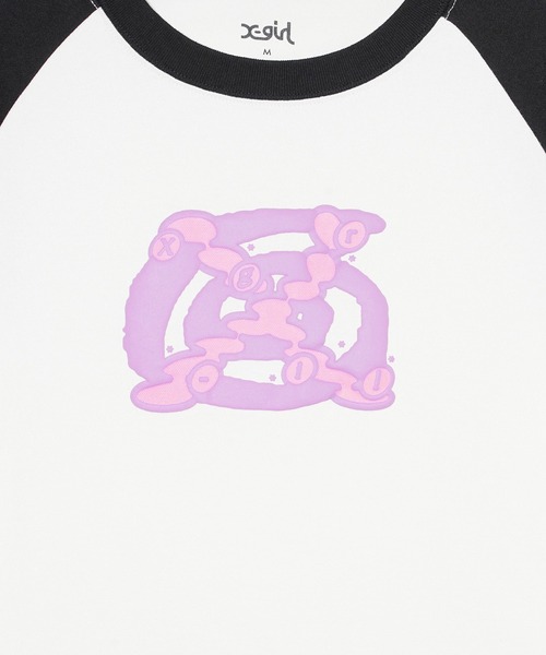 X-girl（エックスガール）の「WHIRLPOOL S/S RAGLAN SLEEVE BABY TEE（Tシャツ/カットソー・レディース・ブラック/ホワイト・S/M）」の6枚目の写真