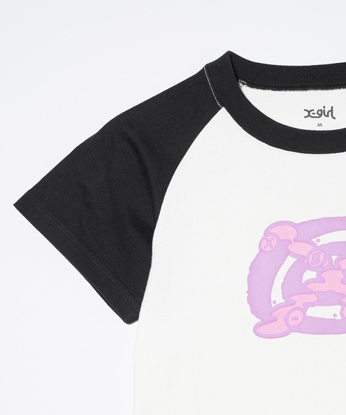 X-girl（エックスガール）の「WHIRLPOOL S/S RAGLAN SLEEVE BABY TEE（Tシャツ/カットソー・レディース・ブラック/ホワイト・S/M）」の7枚目の写真