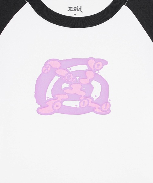 X-girl（エックスガール）の「WHIRLPOOL S/S RAGLAN SLEEVE BABY TEE（Tシャツ/カットソー・レディース・ブラック/ホワイト・S/M）」の12枚目の写真