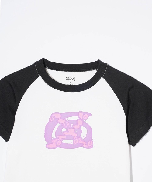 X-girl（エックスガール）の「WHIRLPOOL S/S RAGLAN SLEEVE BABY TEE（Tシャツ/カットソー・レディース・ブラック/ホワイト・S/M）」の11枚目の写真