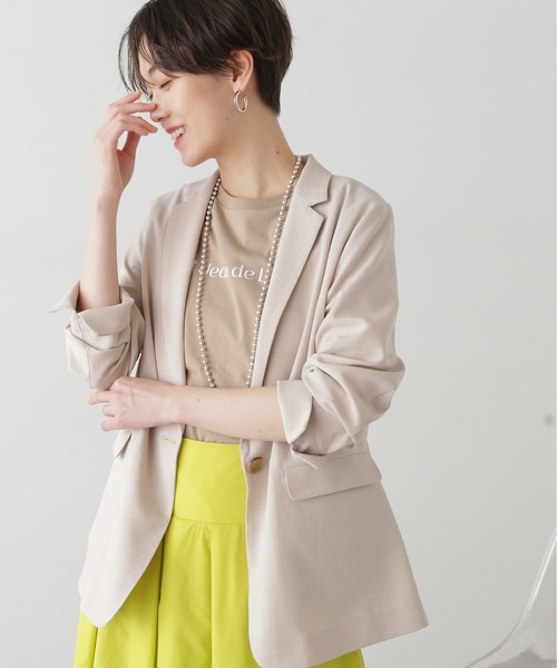 N.(N. Natural Beauty Basic)(エヌエヌナチュラルビューティーベーシック)の「◆タンブラーオックスジャケット(テーラードジャケット・レディース・ベージュ/スミクロ・MEDIUM)」の1枚目の写真