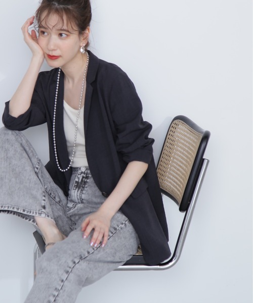 N.(N. Natural Beauty Basic)(エヌエヌナチュラルビューティーベーシック)の「◆タンブラーオックスジャケット(テーラードジャケット・レディース・ベージュ/スミクロ・MEDIUM)」の2枚目の写真