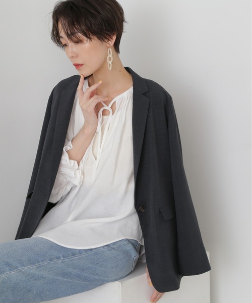 N.(N. Natural Beauty Basic)(エヌエヌナチュラルビューティーベーシック)の「◆タンブラーオックスジャケット(テーラードジャケット・レディース・ベージュ/スミクロ・MEDIUM)」の3枚目の写真