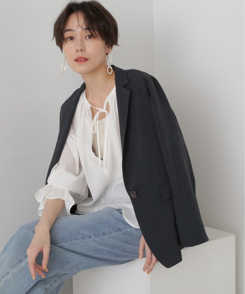 N.(N. Natural Beauty Basic)(エヌエヌナチュラルビューティーベーシック)の「◆タンブラーオックスジャケット(テーラードジャケット・レディース・ベージュ/スミクロ・MEDIUM)」の4枚目の写真