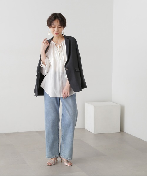 N.(N. Natural Beauty Basic)(エヌエヌナチュラルビューティーベーシック)の「◆タンブラーオックスジャケット(テーラードジャケット・レディース・ベージュ/スミクロ・MEDIUM)」の6枚目の写真