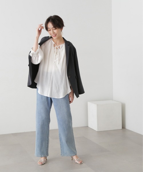 N.(N. Natural Beauty Basic)(エヌエヌナチュラルビューティーベーシック)の「◆タンブラーオックスジャケット(テーラードジャケット・レディース・ベージュ/スミクロ・MEDIUM)」の7枚目の写真