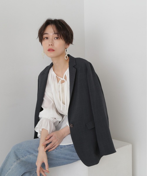 N.(N. Natural Beauty Basic)(エヌエヌナチュラルビューティーベーシック)の「◆タンブラーオックスジャケット(テーラードジャケット・レディース・ベージュ/スミクロ・MEDIUM)」の8枚目の写真