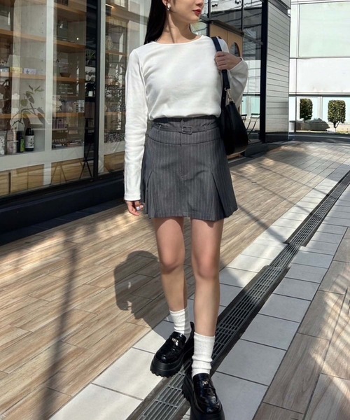 one after another NICE CLAUP(ワンアフターアナザーナイスクラップ)の「【セットアップ対応】ベルト付きミニスカパン(スカート・レディース・サックスブルー/アイボリー/グレー・FREE)」の20枚目の写真